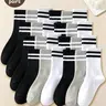 Unisex Striped Pattern Mid-calf Socks, High Stretch Casual Comfy Breathable Crew Socks for Daily Wear, Soft Socks for All Seasons, Socks Pairs for Women