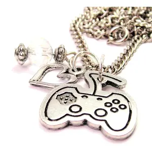 Modern Video Game Controller Necklace with Small Heart