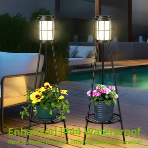 2 Pack Solar Lights with Plant Stand, Outdoor Floor Lamps, Waterproof Solar Powered Floor Lamps for Patio Deck Porch Yard Garden Decor