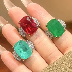 Summer Cool Ring Emerald Red Corundum European and American Style Women's High-end Fashion Essential