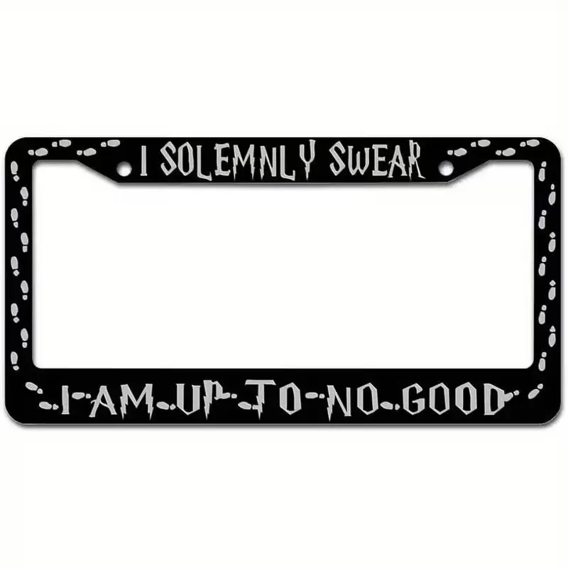 I Solemnly Swear I Will Do Bad Things, License Plate Frame Engraving, License Plate Cover- Weight, Black Car Label 12.2x 6.3inch, License Plate Frame with Slogan, Vehicle Decoration, Auto Customization, Funny Quotes