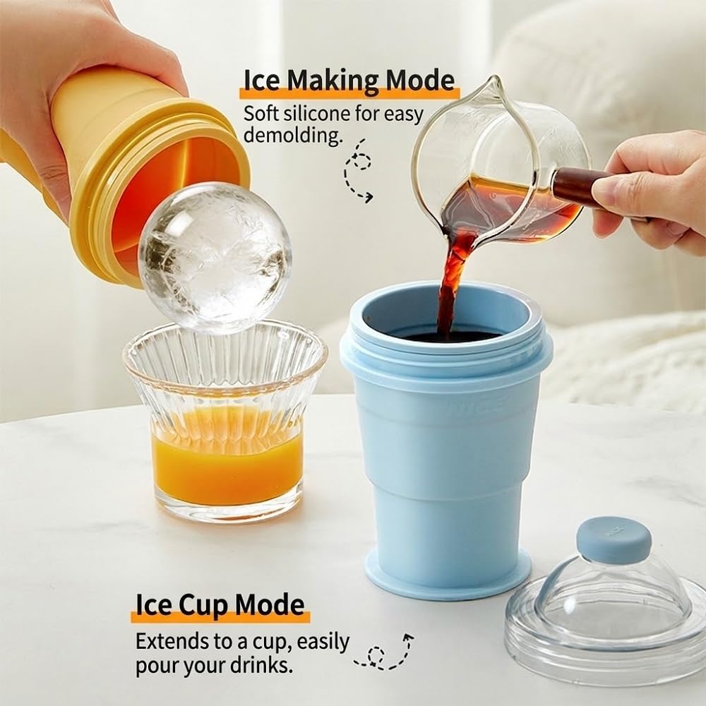 IMOLI Portable Collapsible Ice Ball Mold Cup, Creative Food-Grade Silicone Ice Mold with Built-in Straw for Summer Outings, Camping, Travel, Parties, and Gifting.