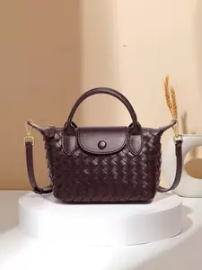 Trendy Fashion High-End Handwoven Messenger Bag, Commuter Casual PU Leather Crossbody Bag, Versatile Flap Closure Shoulder Bag, Handcrafted Bag, Stylish Crossbody Bags