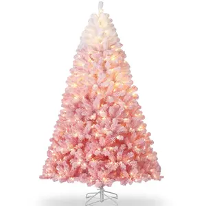 GAOMON 9 ft Pre-lit Artificial Christmas Tree with 800 Warm White LED Lights, Snow Flocked Christmas Tree with 1918 Branch Tips & Metal Stand, Indoor Outdoor Xmas Decoration, Pink Gradient