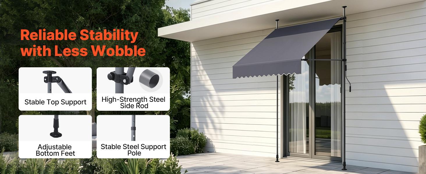 VEVOR Manual Retractable Awning, 59" Outdoor Retractable Patio Awning Sunshade Shelter, Height Adjustable Patio Door Window Canopy with Manual Crank Handle for Backyard, Garden, Balcony, Dark Gray VEVOR Manual Retractable Awning, 59" Outdoor Retractable Patio Awning Sunshade Shelter, Height Adjustable Patio Door Window Canopy with Manual Crank Handle for Backyard, Garden, Balcony, Dark Gray