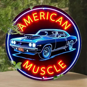 Vintage American Muscle Car Neon Sign, Aluminum Wall Art, Perfect for Bar or Beach House Decor, Ideal Gift for Car Enthusiasts