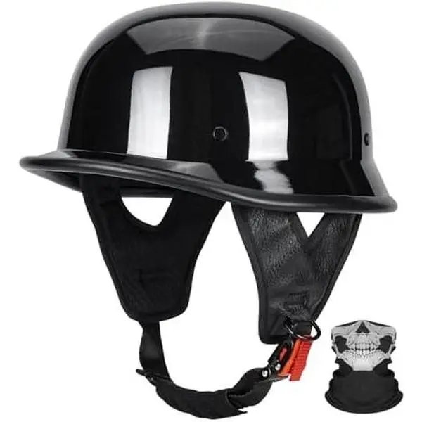 DOT-FMVSS Certified Adult German Retro Look ABS Lightweight Half-Face Motorcycle Riding Helmet with Quick Release Buckle for Cruisers, Daily Rides