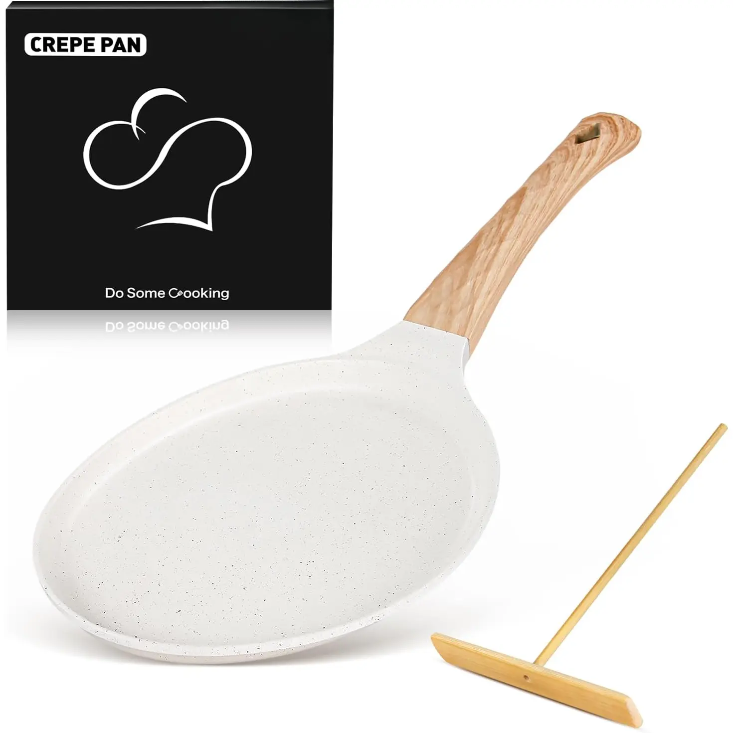 Nonstick 8-Inch Crepe Pan with Spreader, Ceramic Coated Dosa Tawa Pan, Induction Compatible Flat Skillet for Pancakes, Omelettes, and More with Cool Handle, PFOA Free