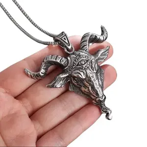 1Pc Vintage Lucifer Satan Ram Head Necklace, Punk Gothic Eye of Truth Pendant, Unisex Retro Streetwear Jewelry for Men Women, Ideal for Party Daily Wear Halloween Birthday Gift
