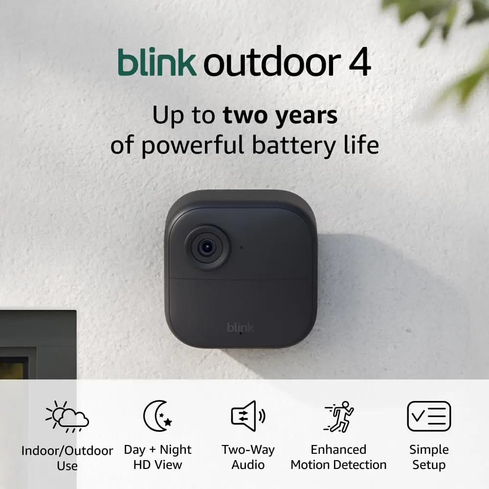 Like-New Blink Outdoor 4 – Wireless Smart Security Camera, Two-Year Battery, 1080P HD Day and Infrared Night Live View, Two-Way Talk – 2 Camera System