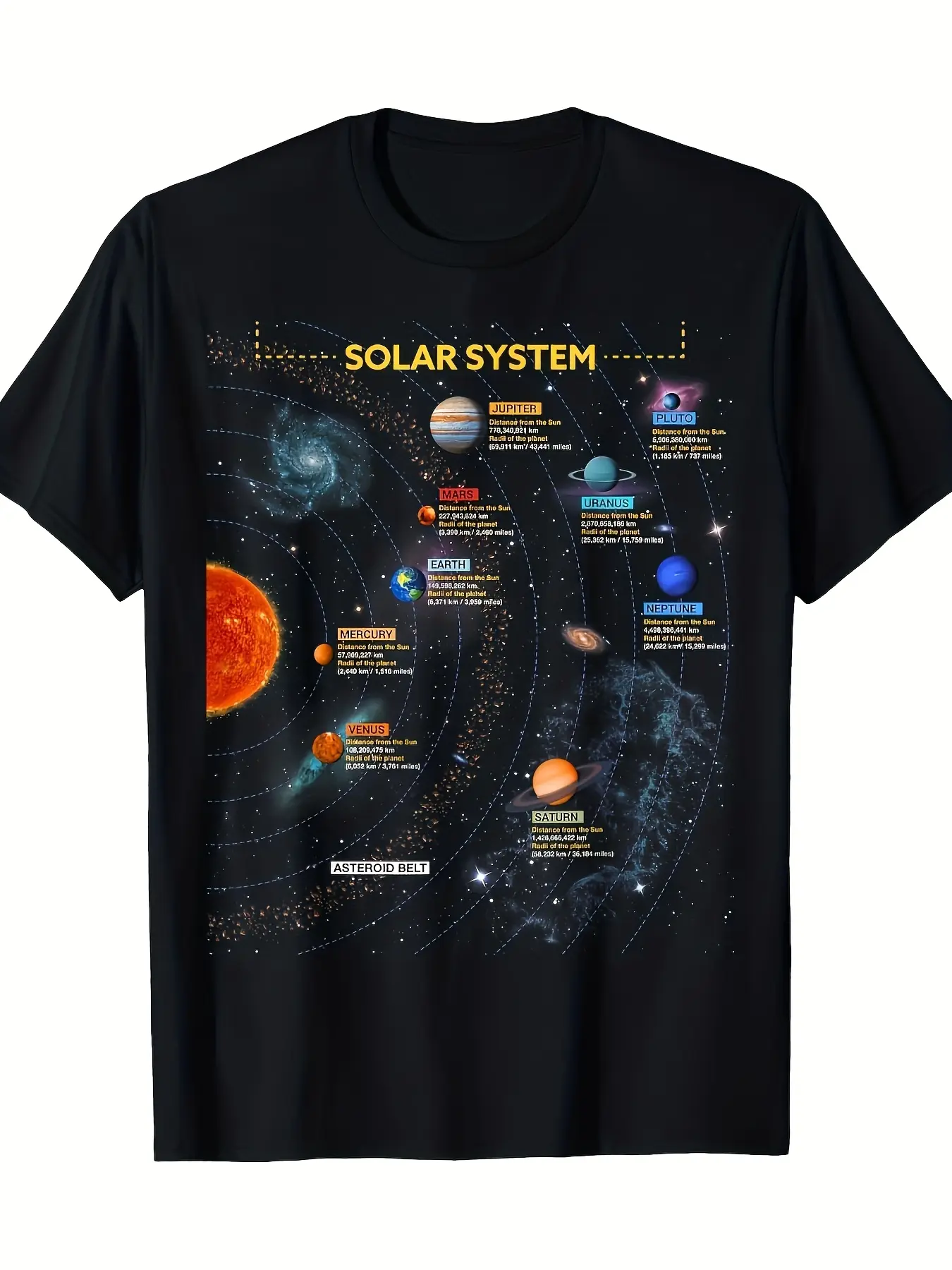 Men's & Women's Solar System T-Shirt  Cotton 220g - Retro Space-Themed Tee with Planets & Astronomy Graphics, Casual Round Neck Shirt for s, Perfect Gift for Teachers, Astronomers & Stargazers