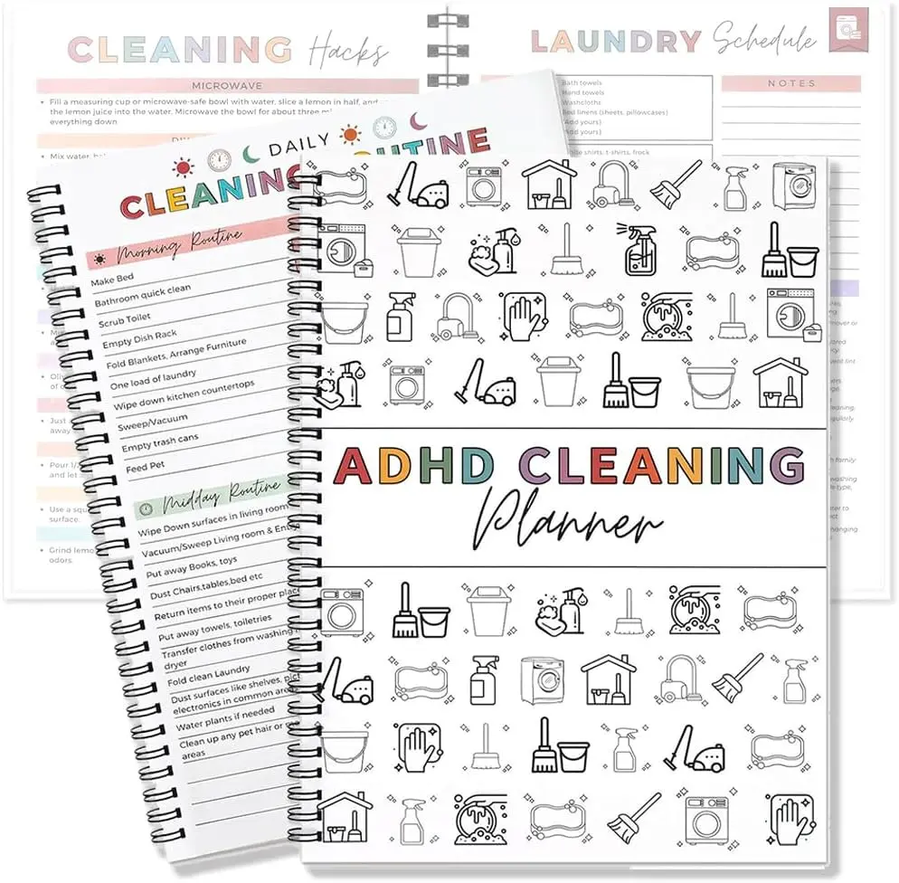 ADHD Cleaning Planner for Adults, Home Organization Notebook, Cleaning Checklist, Daily Weekly Monthly Planner, Declutter Workbook, Habit Tracker, Time Blocking & Reward System, Back to School College Supplies Stationery, Adhd Planner