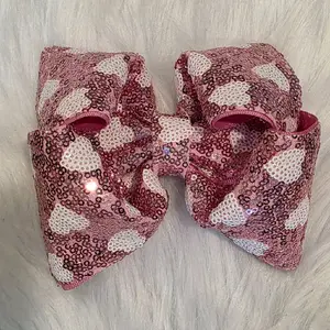 Pink Glitter Heart Bow, 6-in Decorative Hair Accessory for Girls