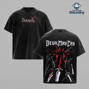 Devil May Cry T-Shirt Dante Weapons Rebellion Vintage Washed Oversized Tee Hoodie Hack and Slash Gaming Graphic Tee Faded Dark Red Edgy Streetwear Y2K Merch Gift For Game Fan Clothes