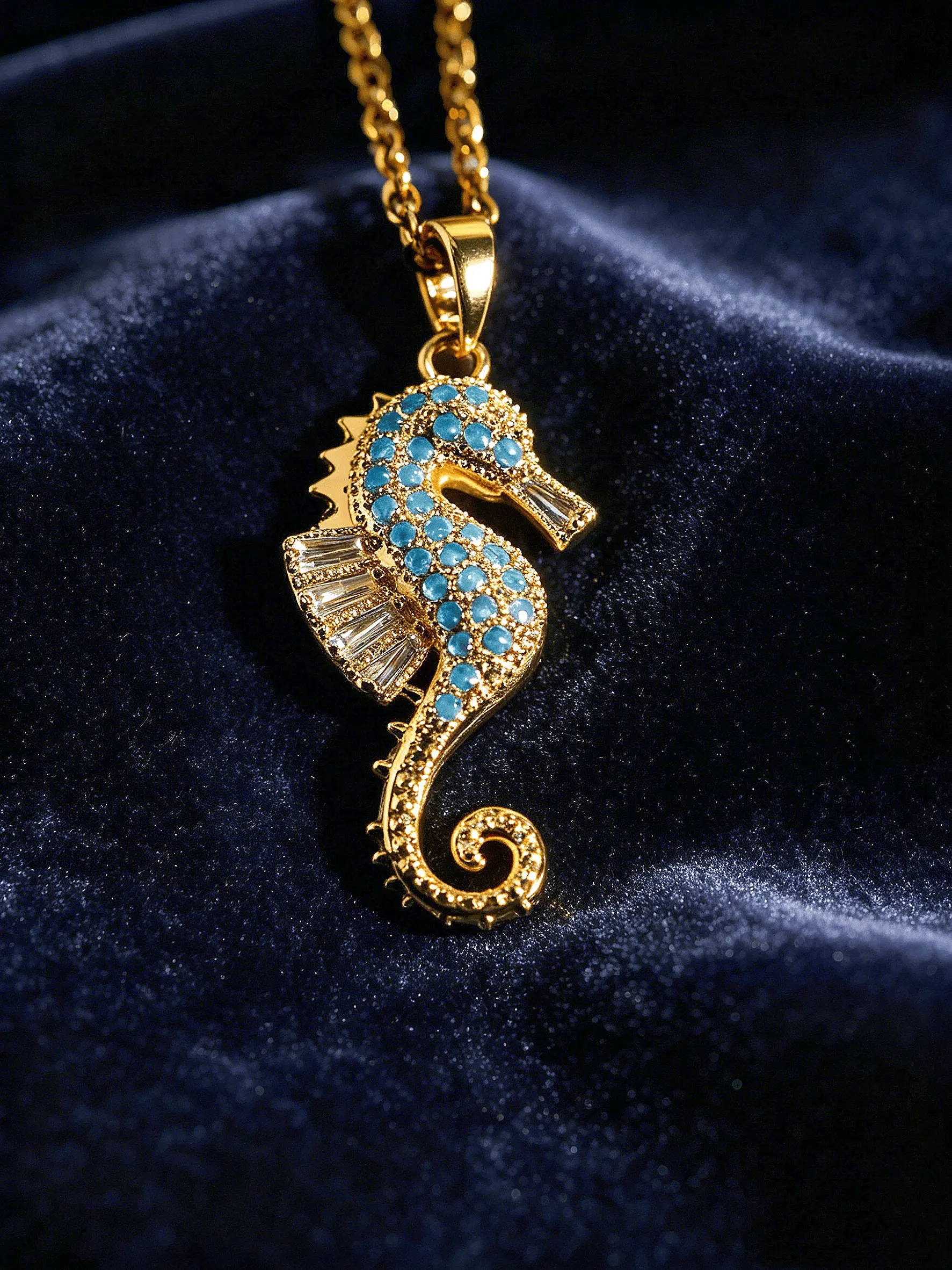 Luxury Zircon Copper Ocean Necklace, Fashionable Horse Pendant, Stainless Steel Chain, Elegant Design, Perfect Gift for Women