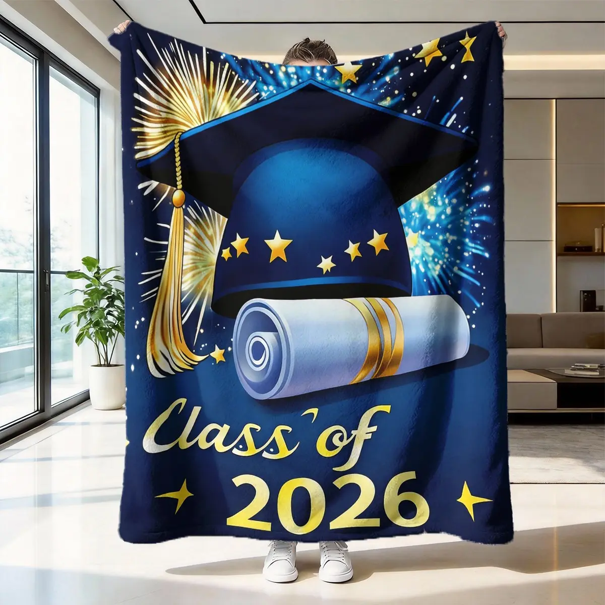 Graduation Commemorative Flannel Printed Blanket, Warm Throw Blanket, Blanket for Bed, Graduation Theme Home Decor, Wrinkle Resistant Easy Clean, Soft Warm Blanket, Soft Comfy Blanket, Decorative Blanket