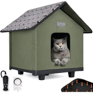 Heated  Houses for Outdoor Cats - Elevated  and Insulated  House- A Safe Pet House and Kitty Shelter for Your  or Small  to Stay Warm & Dry