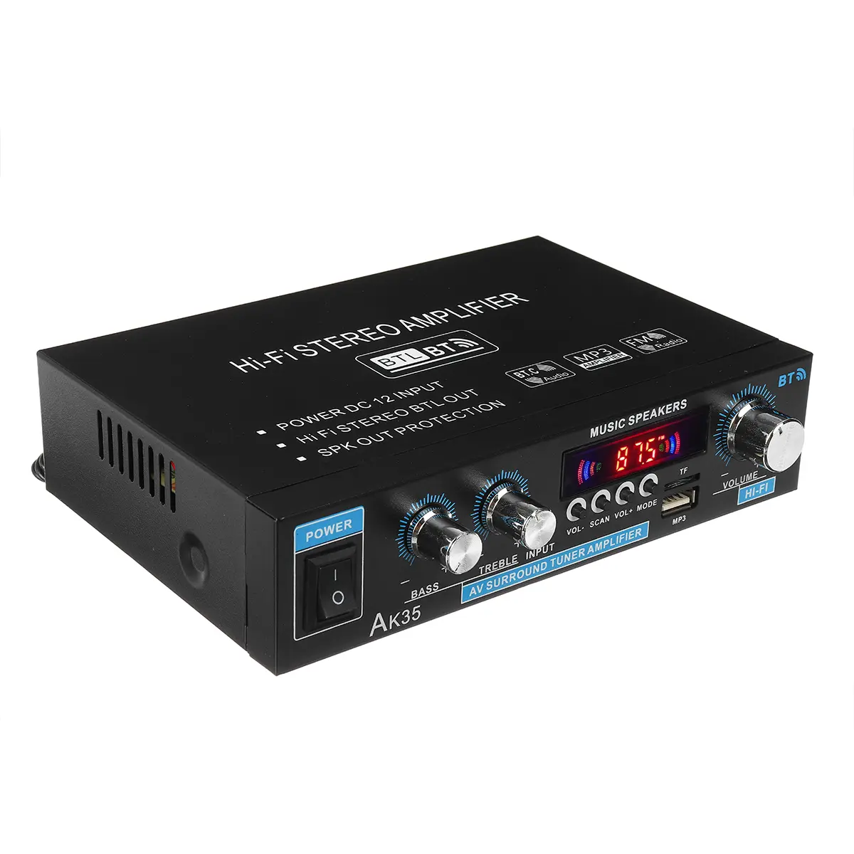 30W+30W Digital HIFI Power Amplifier bluetooth 5.0 USB FM TF Card Stereo Home Theater Car Audio 110V AMP with Remote Control - US PLUG 30W+30W Digital HIFI Power Amplifier bluetooth 5.0 USB FM TF Card Stereo Home Theater Car Audio 110V AMP with Remote Control - US PLUG