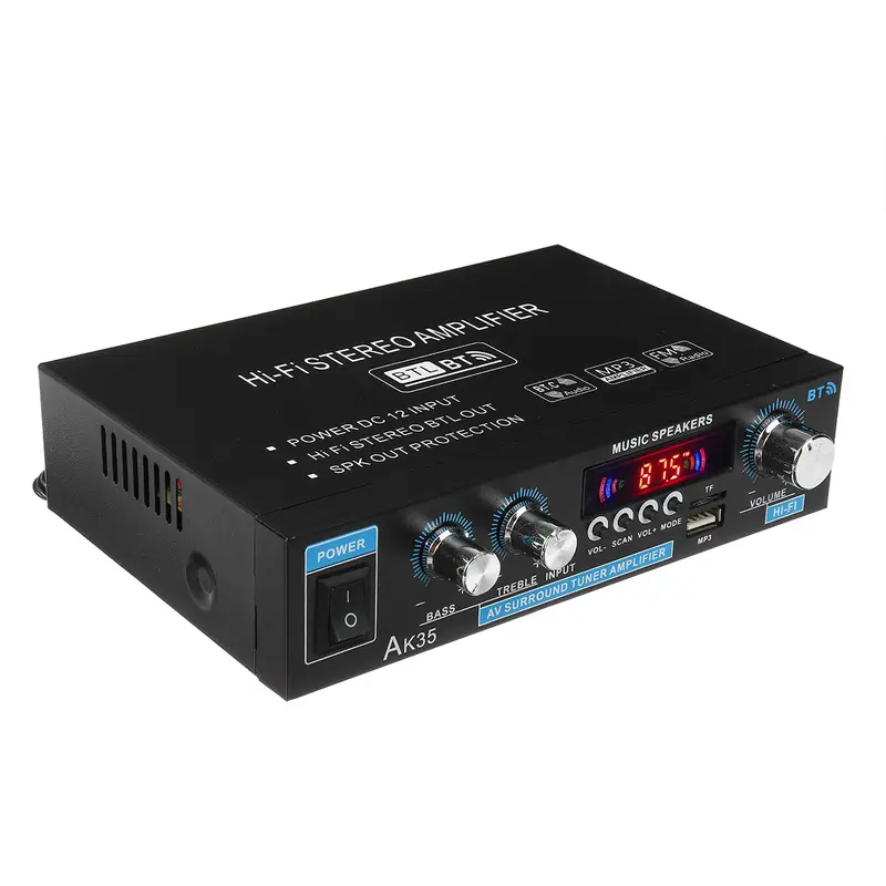 30Wx2 Compact Digital Hi-Fi Stereo Mini Amplifier - BT 5.0 Wireless, Car Stereo Upgrade, USB/MP3 Playback, TF/USB Local Play, FM Radio, Remote Control, 110V US Plug, AUX, Plug-In Setup, Hands-Free Adapter, Home & Vehicle Audio Accessory