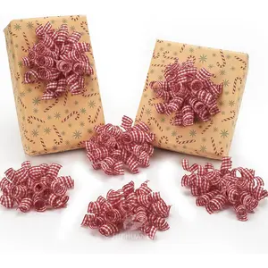 Red Plaid Bows for  Wrapping Self Adhesive  Bows Burst Red Curly Ribbon Bows for Presents, Christmas  Wrapping,  Bags, Party Favor, Invitations, Crafts-4 inch x 6 Counts