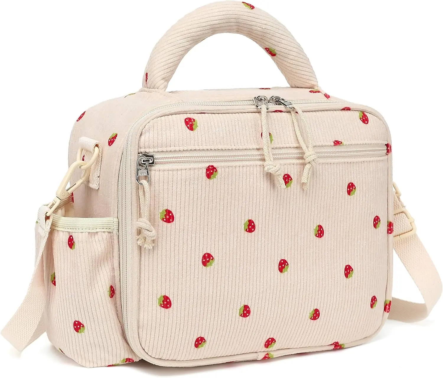 Lunch Box for  Girls Cute Corduroy Insulated Lunch Bag Thermal Meal Tote  Lunch Pail Bags for School Travel (Corduroy Strawberry Beige)