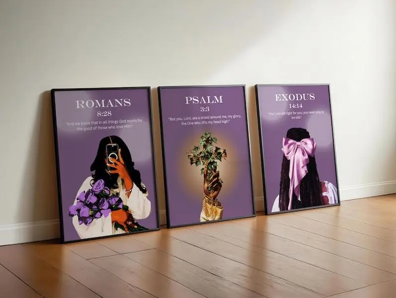 Purple Scripture Wall Art, Christian Girl Room Decor, Coquette Bible Verse Poster Unframed   DigitalSet 3