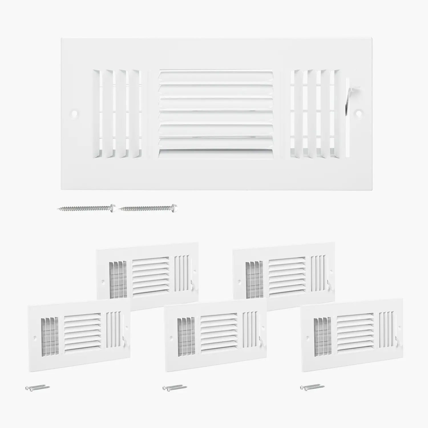 【BackToSchool】VEVOR 4x10 In All-Metal Floor Registers (11.81x5.83x1.65 In), 6-Piece White 3-Way Metal Construction Vent Cover, Adjustable Airflow, Detachable Design, Durability, Easy to Clean for HVAC Heating Ventilation, Airflow Control