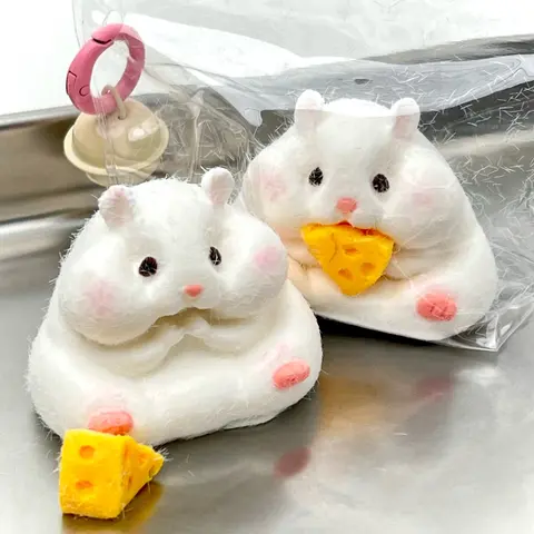 【Buy 3 Get 1 Free】Hamster-Cute Cheese Squishy Series, Food-Safe Silicone Slow-Rising Stress Relief Fidget Toy, Thick Creamy Slime-Textured Non-Toxic Handmade Sensory Tool for 8+ Unisex Users, Holidays Decoration, Fantasy and Sci-Fi Themed