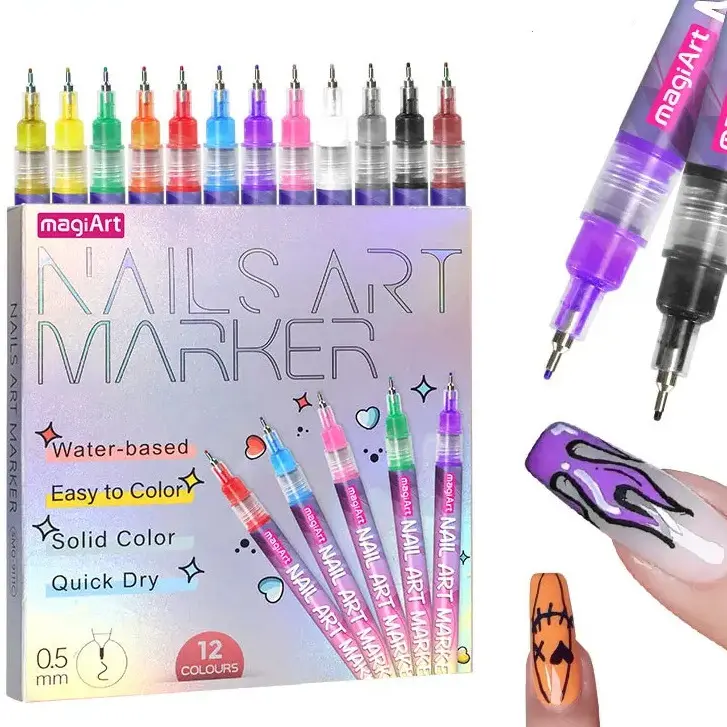 12-Color Acrylic Paint Pen Set - Quick-Drying 3D Dot Stitching Doodle Tool for Nail Designs, Vibrant Nail Care Art Accessory for Home/Salon DIY, Cuticles Care Kit