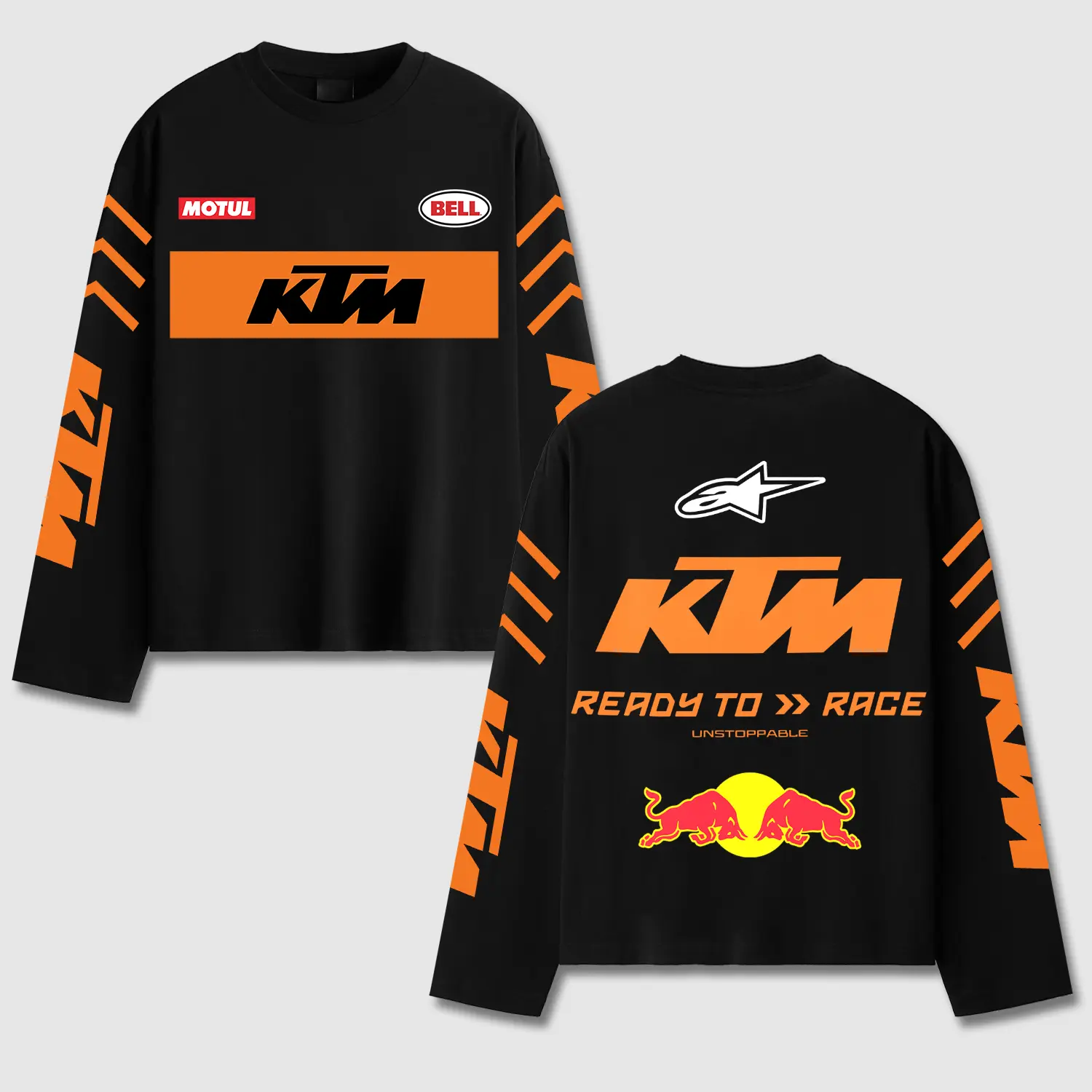 Redbull x KTM Racing Men's Long Sleeve T-shirt, Motocross World Championship Enthusiast, Apparel Streetwear Racing Team, Motocross Motobike Riders Supermotor MotoGear Clothing, Off-Road Fan Cotton For Dirt Bike Fan