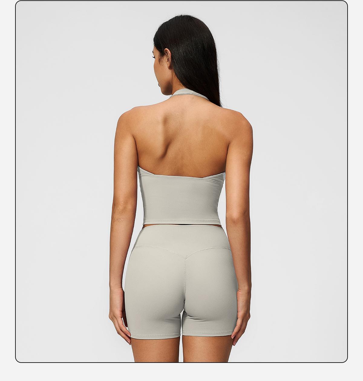 MFVIM Women’s V-Neck Halter Long Yoga Set — Back-Enhancing Waist-Defining Tank Top & High-Waisted Butt-Lifting Sports Shorts, Two-Piece Set,back to school,back to school haul
