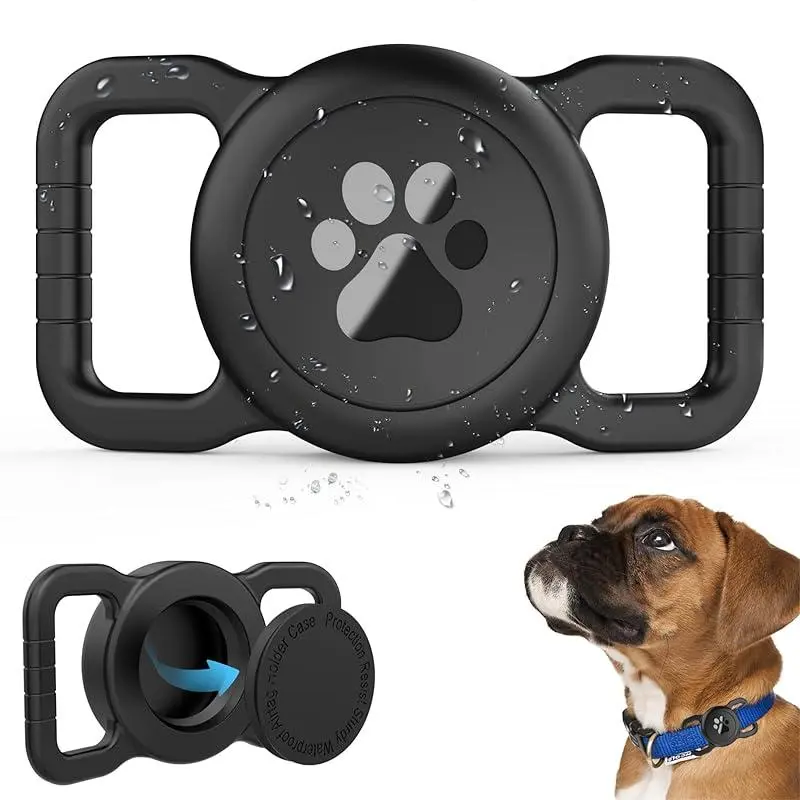 [Summervibes] Tukio Waterproof Airtag Dog Collar Holder - Silicone Anti-Lost Protective Case for Apple Airtag/GPS Tracker(Find My for ios) Fits All Collar Widths Pet Gear
