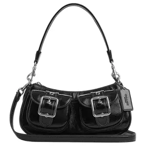 COACH Ashton 25 Crossbody Shoulder Bag for Women, Silver Hardware Zip Closure Leather Handbag in Black