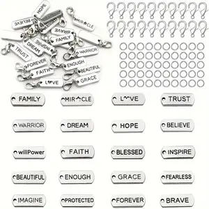 Mixed Shape Keychain Set, 100pcs/set Vintage Letter Design Pendant, DIY Jewelry Making Accessories for Bracelet & Necklace