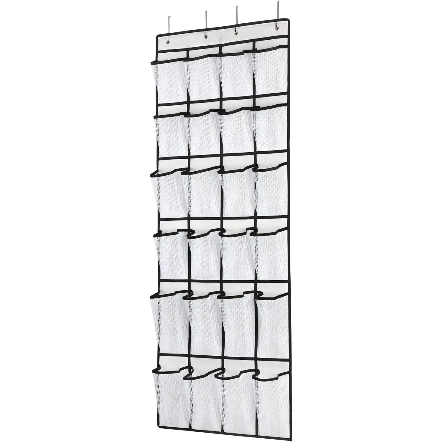 Over the Door Shoe Organizer, Hanging Shoe Organizer with 24 Mesh Large Pockets Door Shoe Rack Organizer for Men Women Kids Hanging Shoe Storage Bag.(White