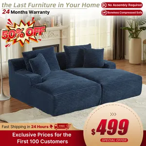 【Hot Sale&Free Shipping】【2 Packages Shipping】Couch in a Box Compression Bed Corner Sofa with Chaise Chair Sofa Bed Sleeper Large Convertible Comfy Cloud Sofas Living Room Couches Black Plush Corduroy Couch Bed