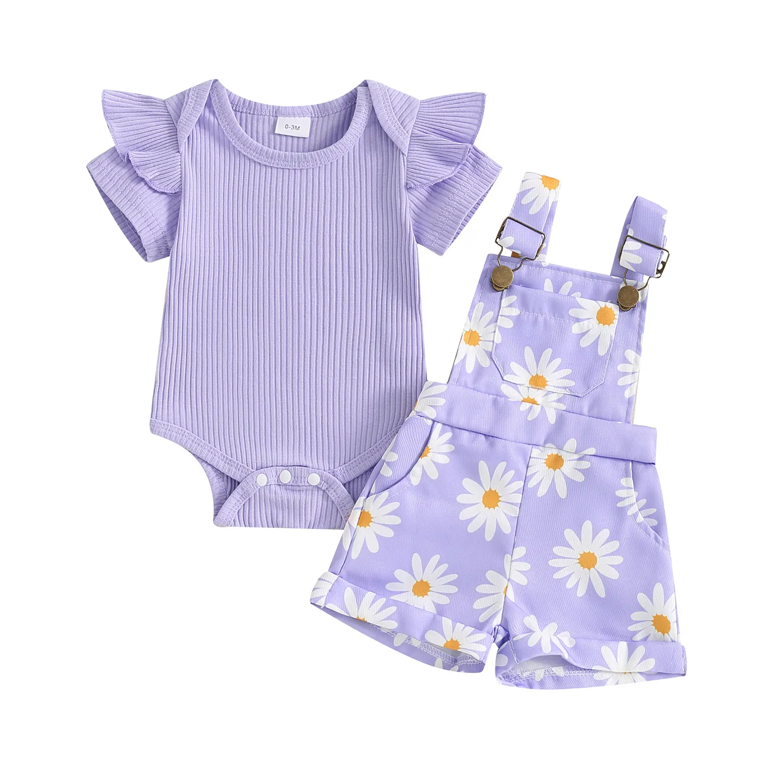 Newborn Baby Girl Clothes Summer Outfit Short Sleeve Ribbed Romper Floral Suspender Overalls Shorts Set Newborn Baby Girl Clothes Summer Outfit Short Sleeve Ribbed Romper Floral Suspender Overalls Shorts Set