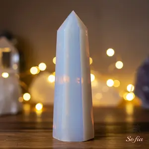 Sofia Blue Opalite Crystal Tower Single Point Wand Blue Opalite Gemstone Obelisk Mineral Specimen Home Desk Meditation Decoration Valentine's Day Gift