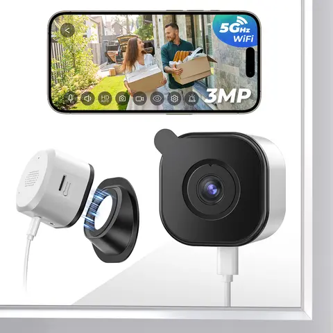 TMEZON No-Drill Mount Home Security Camera - 2.5K 4MP Wi-Fi 2.4GHz, Motion Sensor, Color Night Vision, No Subscription, 24/7 Local Recording, Renter-Safe Setup, Easy Indoor Install, Distinct Driveway Surveillance View, Mobile App Access, Home Security Cam