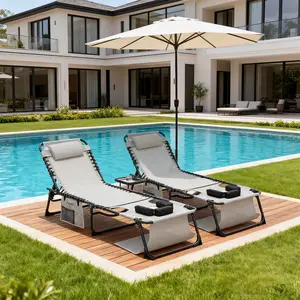 Face Down Chaise Lounge Chair 5-Position Adjustable Sunbathing, Foldable Tanning Chair with Face& Arm Holes, Outdoor Recliner Chair for Pool, Beach, Patio, Lawn (Gray, 2 Pcs)