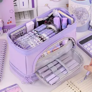 Large Capacity Pencil Case, 1 Count Portable Zipper Pencil Bag,  Travel Toiletry Bag, Stationery Cosmetic  Storage Bag for Home Outdoor Office School Dormitory, Art Markers Pen, Writing Pen