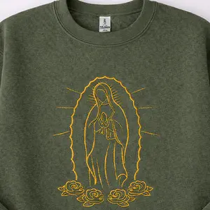 Embroidered Virgin De Guadalupe Sweatshirt, Our Lady Of Guadalupe Crewneck, Christian Gift For Her, Virgen De Guadalupe