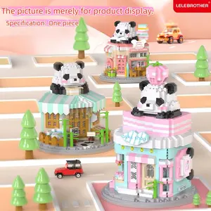 Cute Panda Building Blocks Set, 5 Pieces Adorable Shop Design, Perfect Gift for Kids & Collectors, Ideal for Creative Play