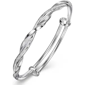 Sterling Silver Bangle Bracelets for Women 925 silver Cuff Bracelet Adjustable Jewelry Fashion Simple Open Bangles Cuff Jewelry for Women Mom Wife Mothers Day Valentine Gift