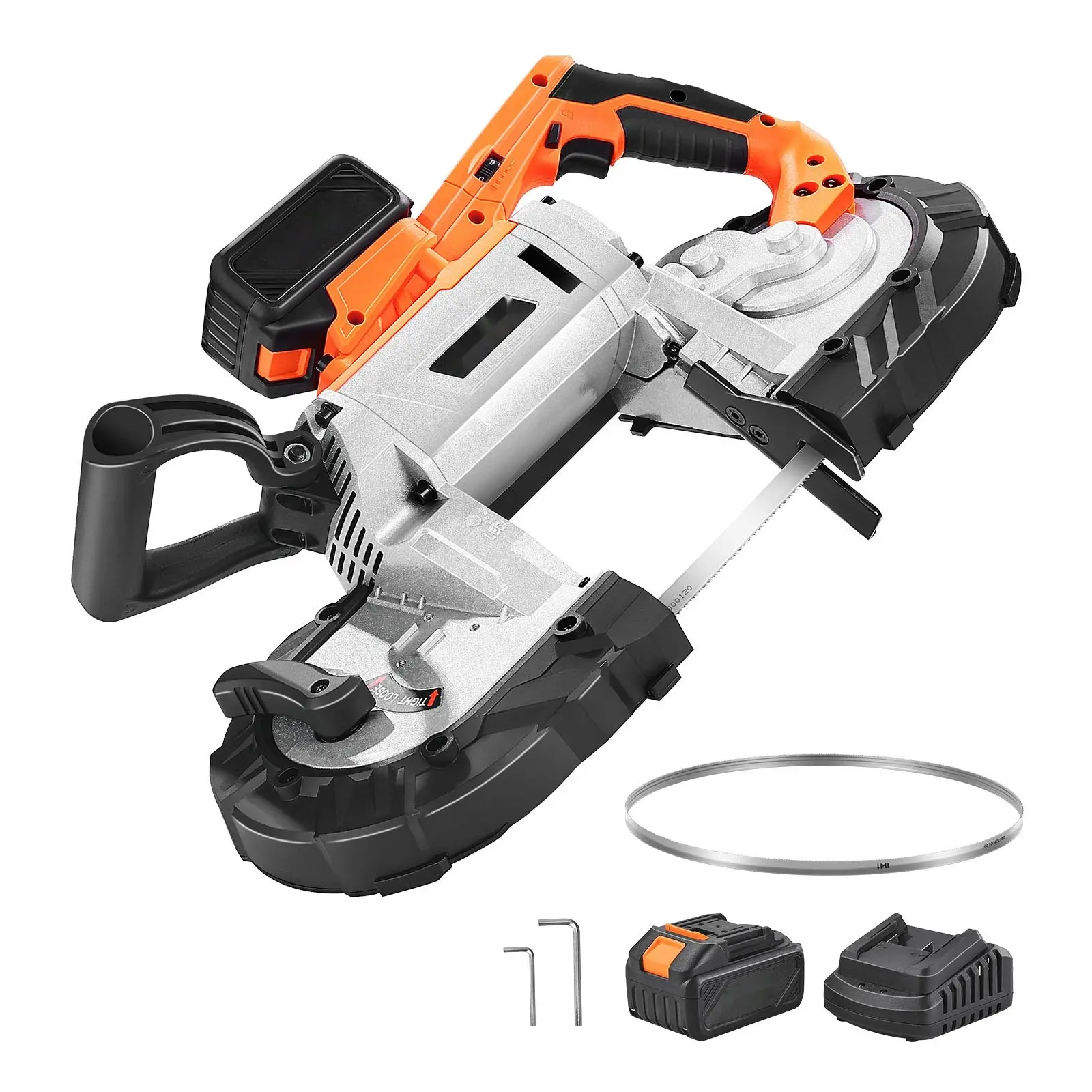 20V 5-Inch Deep Cut Variable Speed Brushless Portable Cordless Band Saw Kit With Battery And Charger, Fence, Guide Rails, Bevel Cutting, Blade Clamp, Lightweight Ergonomic Design For Precise Wood Metal Plastic Cuts