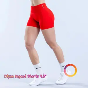 Dfyne Impact Shorts 4.5" - Seamless High Stretch Durable Fabric Low Ribbed Band Subtle Glute Contour Gym & Fitness Shorts for Women Athletic Bottoms