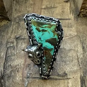 Size 7.5 Sterling Silver Western Skull Turquoise Bolt Ring