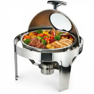 Stainless Steel Chafing Dish Warmer with Roll Top Lid, Full Size Buffet Catering Set with Food Pan, Water Pan & Fuel Holder for Weddings, Parties, Events