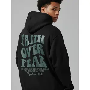 Men's Faith Over Fear Graphic Graphic Hoodie - Cotton Blend Black Long Sleeve Pullover Regular Fit |   Soft & Breathable Fabric, Durable Print, Everyday Comfort, Machine Washable, casual urban outdoor commuting