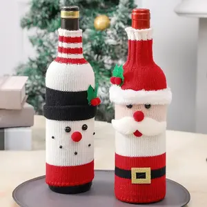 New 3-Piece Christmas Wine Bottle Covers - Creative Knitted Santa Claus, Reindeer & Snowman Styles for Holiday Party & Table Decor Wine Bottle Ornaments
